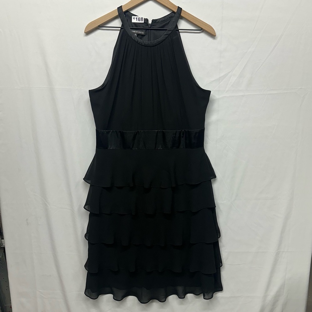Jones Wear Black Tiered Chiffon Halter Dress Size 14